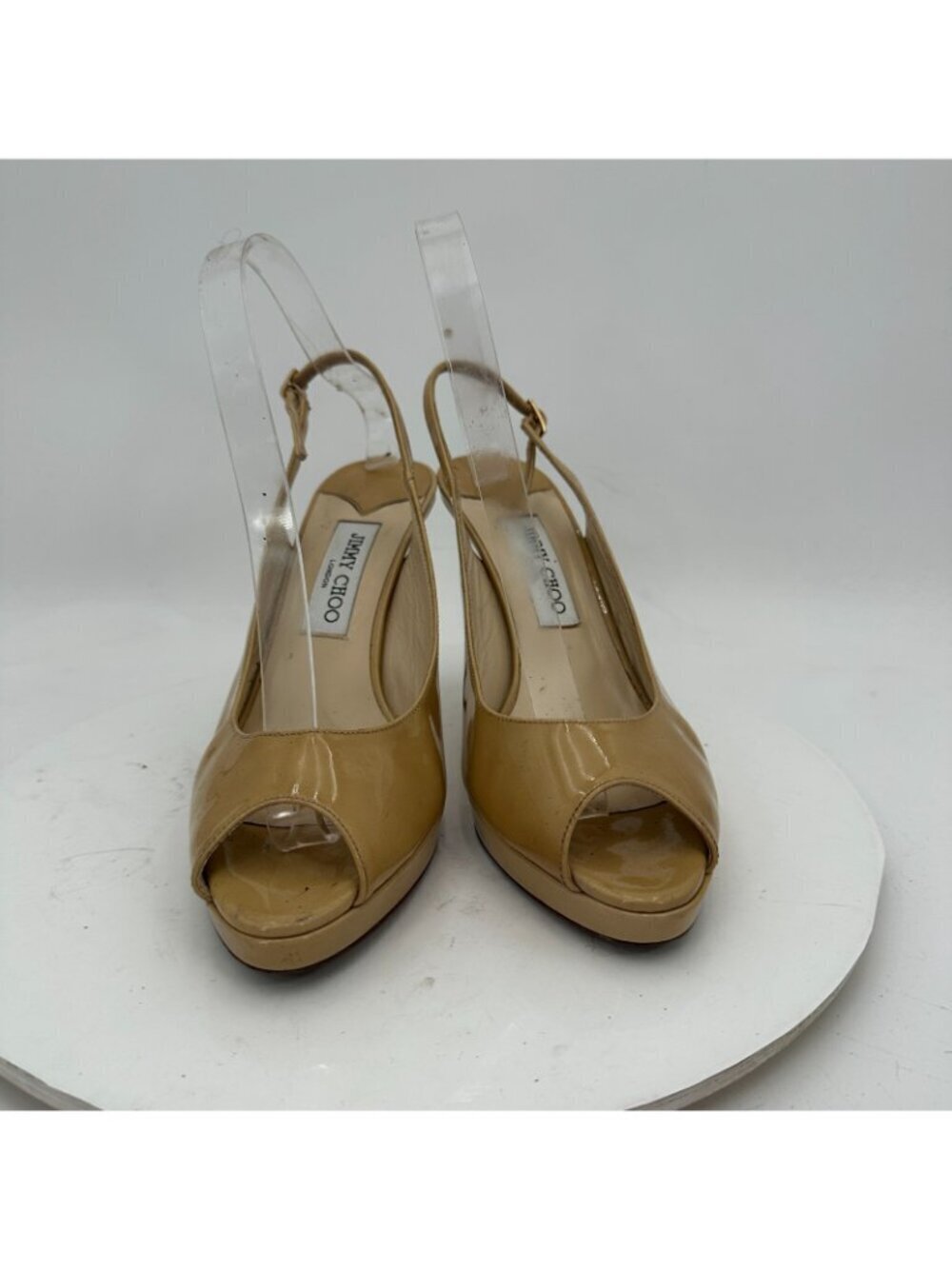 Jimmy Choo Women Size EU 39.5 US 9.5 Brown Leather Peep Toe Pump Heel Shoes - Picture 2 of 10